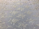 Ivory Flower Lace Fabric - Floral Clusters Embroidered With sequins on a Mesh Lace Fabric Sold By The Yard