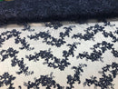 Navy Floral Lace Fabric, Embroidery With Sequins on a Mesh Lace Fabric By The Yard For Gown, Wedding-Bridal