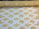 Gold Lace Fabric, Corded Flower Embroidery With Sequins on a Mesh Lace Fabric By The Yard For Gown, Wedding-Bridal-Dress