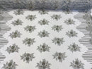 Silver Beaded Fabric, Hand Embroidered Lace Bridal Floral On a Mesh Dress Fabric with Beads By The Yard