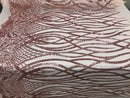 Rose Gold Sequins Lace Fabric On Mesh Vines Design Embroidered On 4way Stretch Sequin By The Yard -Prom-Gown ( Choose The Size )