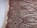Rose Gold Sequins Lace Fabric On Mesh Vines Design Embroidered On 4way Stretch Sequin By The Yard -Prom-Gown ( Choose The Size )