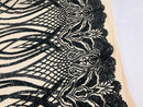 Black Sequins Lace Fabric On Nude Mesh Vines Design Embroidered On 4way Stretch Sequin By The Yard -Prom-Gown ( Choose The Size )