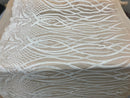 White Sequins Lace Fabric On Nude Mesh Vines Design Embroidered On 4way Stretch Sequin By The Yard -Prom-Gown ( Choose The Size )