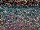 Iridescent Rainbow Sequin Fabrics on Black Mesh, Damask Design 4Way Stretch Embroidery With Sequin on a Mesh-Prom-Gown By The Yard
