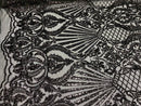 Black Sequin Damask Design on a 4 Way Stretch Sequin Fabric Spandex Mesh-Prom-Gown By The Yard