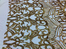 Sequin Fabric - Holographic Gold - 4 Way Stretch Royalty Lace Sequin By Yard