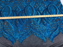 Sequin Fabric - Hologram Turquoise - 4 Way Stretch Royalty Lace Sequin By Yard