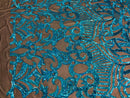 Sequin Fabric - Hologram Turquoise - 4 Way Stretch Royalty Lace Sequin By Yard