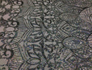 Sequin Fabric - Hologram Silver on White - 4 Way Stretch Royalty Lace Sequin By Yard