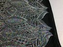 Sequin Fabric - Silver on Black - 4 Way Stretch Royalty Lace Sequin By Yard
