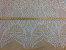 Sequin Fabric - White on Nude - 4 Way Stretch Royalty Lace Sequin By Yard