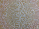 Sequin Fabric - White on Nude - 4 Way Stretch Royalty Lace Sequin By Yard