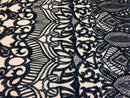 Sequin Fabric - Navy Blue - 4 Way Stretch Royalty Lace Sequin By Yard