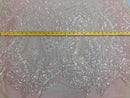 Iridescent Clear Sequins Lace Fabric On Nude Mesh, Royalty Design Embroidered On 4way Stretch Sequin By Yard -Prom-Gown ( Choose The Size )