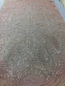 Iridescent Clear Sequins Lace Fabric On Nude Mesh, Royalty Design Embroidered On 4way Stretch Sequin By Yard -Prom-Gown ( Choose The Size )