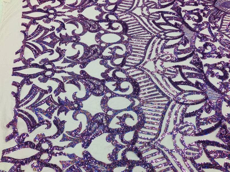 Sequin Fabric - Holographic Lilac - 4 Way Stretch Royalty Lace Sequin By Yard