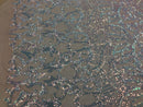Iridescent Clear/Pink Sequins Lace Fabric On Mesh, Royalty Design Embroidered On 4way Stretch Sequin By Yard -Prom-Gown ( Choose The Size )