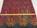 Sequin Fabric - Orange / Fuchsia - 4 Way Stretch Royalty Lace Sequin By Yard