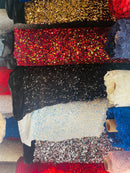 Red Sequin on Red Stretch Velvet With Luxury Sequins all Over 5mm Shining Sequins 2-way Stretch 58/60” (Choose The Quantity)