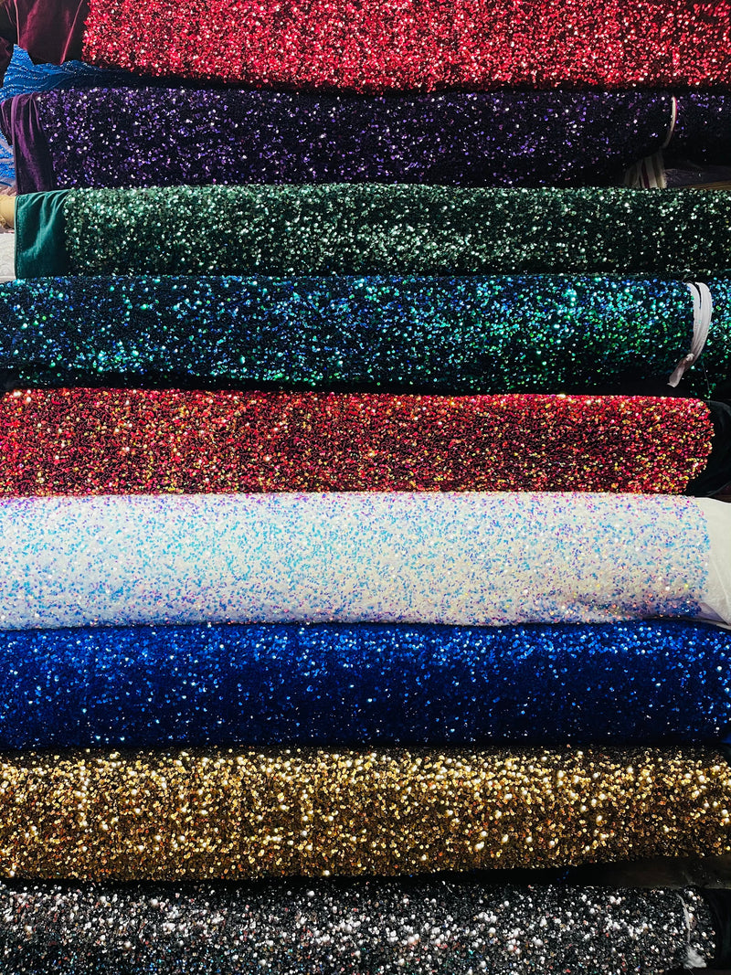 Hunter Green Sequin on Stretch Velvet With Luxury Sequins all Over 5mm Shining Sequins 2-way Stretch 58/60” (Choose The Quantity)