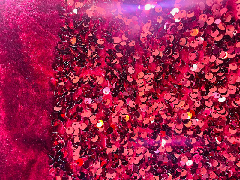 Burgundy Sequin on Burgundy Stretch Velvet With Luxury Sequins all Over 5mm Shining Sequins 2-way Stretch 58/60” (Choose The Quantity)