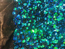 Iridescent Green Sequin on Black Stretch Velvet With Luxury Sequins all Over 5mm Shining Sequins 2-way Stretch 58/60” (Choose The Quantity)