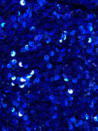 Royal Blue Sequin on Royal Stretch Velvet With Luxury Sequins all Over 5mm Shining Sequins 2-way Stretch 58/60” (Choose The Quantity)