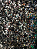 Silver Sequin on Black Stretch Velvet With Luxury Sequins all Over 5mm Shining Sequins 2-way Stretch 58/60” (Choose The Quantity)