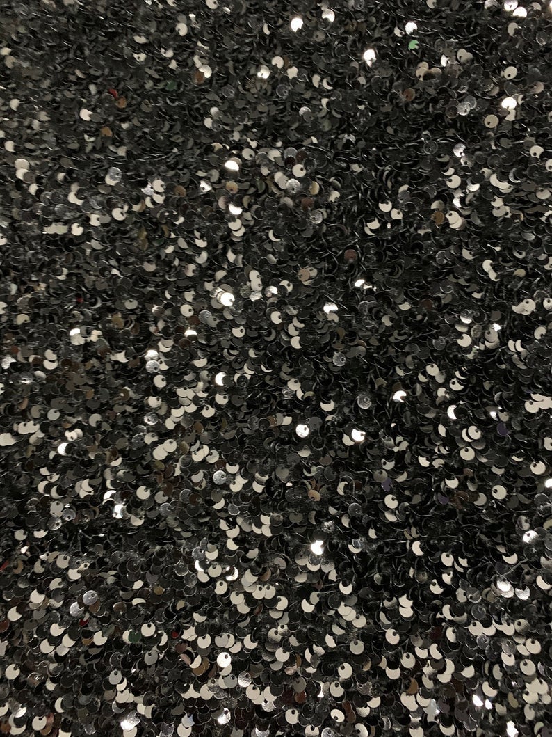 Black Sequin on Stretch Velvet With Luxury Sequins all Over 5mm Shining Sequins 2-way Stretch 58/60” (Choose The Quantity)