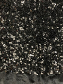 Black Sequin on Stretch Velvet With Luxury Sequins all Over 5mm Shining Sequins 2-way Stretch 58/60” (Choose The Quantity)
