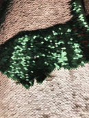 Hunter Green/Dusty Pink Flip Up Sequins Reversible, 2-Way Stretch 58/60” Sequins Fabric Dresses-Nightgowns-Prom Gown (Choose The Quantity)