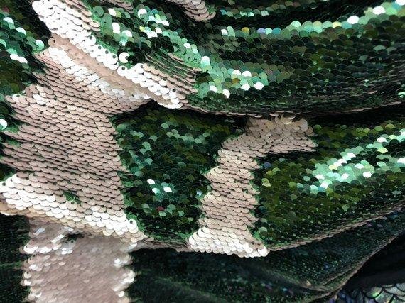 Hunter Green/Dusty Pink Flip Up Sequins Reversible, 2-Way Stretch 58/60” Sequins Fabric Dresses-Nightgowns-Prom Gown (Choose The Quantity)