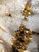 Gold/White Flip Up Sequins Reversible, 2-Way Stretch 58/60” Sequins Fabric Dresses-Nightgowns-Prom Gown (Choose The Quantity)