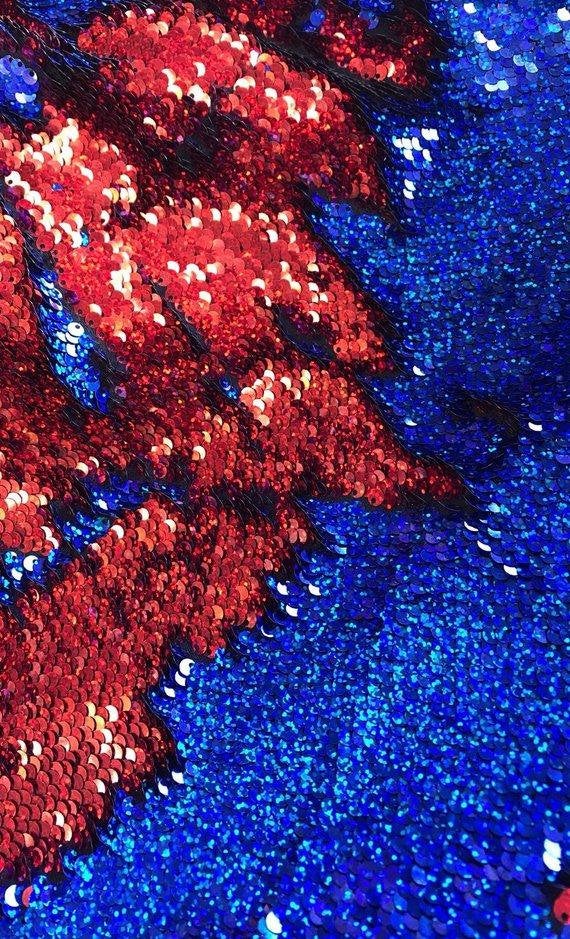 Hologram Royal/Red Flip Up Sequins Reversible, 2-Way Stretch 58/60” Sequins Fabric Dresses-Nightgowns-Prom Gown (Choose The Quantity)