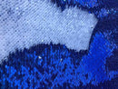 Royal Blue/White Flip Up Sequins Reversible, 2-Way Stretch 58/60” Sequins Fabric Dresses-Nightgowns-Prom Gown (Choose The Quantity)