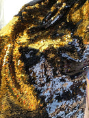 Gold/Black Flip Up Sequins Reversible, 2-Way Stretch 58/60” Sequins Fabric Dresses-Nightgowns-Prom Gown (Choose The Quantity)