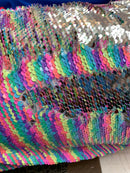 Multi-color Silver Flip Up Sequins Reversible, 2-Way Stretch 58/60” Sequins Fabric Dresses-Nightgowns-Prom Gown (Choose The Quantity)