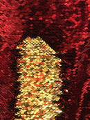 Red/Gold Flip Up Sequins Reversible, 2-Way Stretch 58/60” Sequins Fabric Dresses-Nightgowns-Prom Gown (Choose The Quantity)