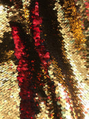 Red/Gold Flip Up Sequins Reversible, 2-Way Stretch 58/60” Sequins Fabric Dresses-Nightgowns-Prom Gown (Choose The Quantity)