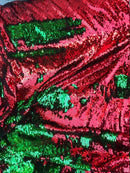 Red/Green Flip Up Sequins Reversible, 2-Way Stretch 58/60” Sequins Fabric Dresses-Nightgowns-Prom Gown (Choose The Quantity)