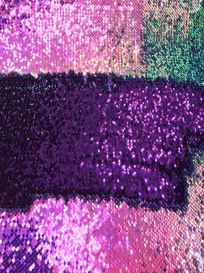 Iridescent Purple Flip Up Sequins Reversible, 2-Way Stretch 58/60” Sequins Fabric Dresses-Nightgowns-Prom Gown (Choose The Quantity)