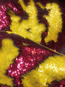 Red/Yellow Flip Up Sequins Reversible, 2-Way Stretch 58/60” Sequins Fabric Dresses-Nightgowns-Prom Gown (Choose The Quantity)