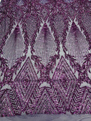 Plum Sequins Lace Fabric On a Spandex Mesh 4way Stretch Geometric Design Embroidered With Sequin By Yard-Prom-Gown (Pick a Size)