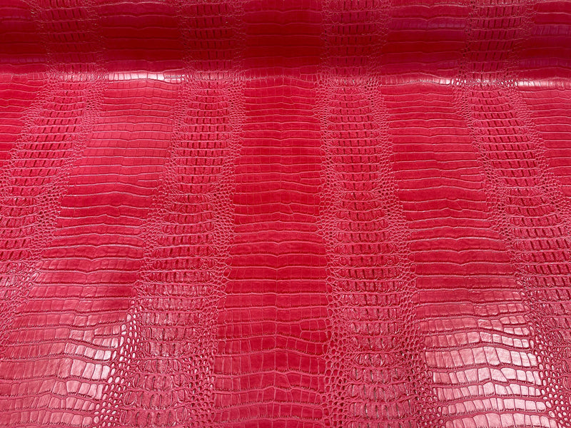 Faux Crocodile Print Vinyl Fabric - Red - High Quality Vinyl Sold by The Yard