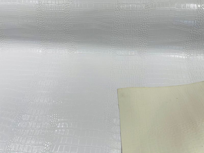 Faux Crocodile Print Vinyl Fabric - White - High Quality Vinyl Sold by The Yard
