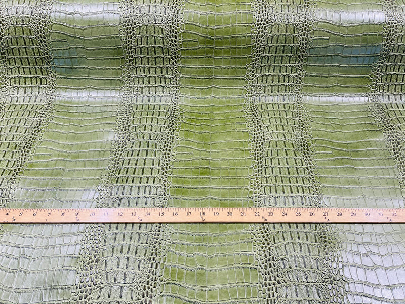 Faux Crocodile Print Vinyl Fabric - Kiwi Green - High Quality Vinyl Sold by The Yard