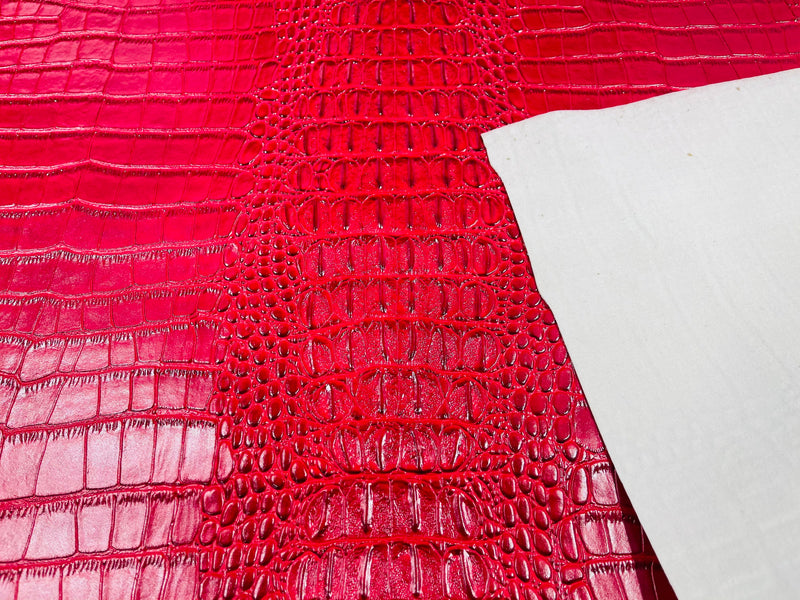 Faux Crocodile Print Vinyl Fabric - Lipstick Red - High Quality Vinyl Sold by The Yard