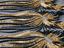 Angel Wings Sequins Fabric - Black / Gold - 4 Way Stretch Feather Wings Sequins Design By Yard