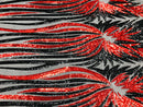 Angel Wings Sequins Fabric - Red / Black - 4 Way Stretch Feather Wings Sequins Design By Yard